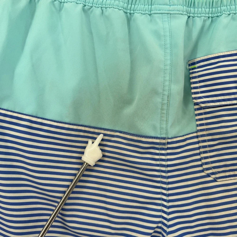 Vineyard Vines Swim Trunks Mens XL Blue Teal Striped Colorblock Board Shorts